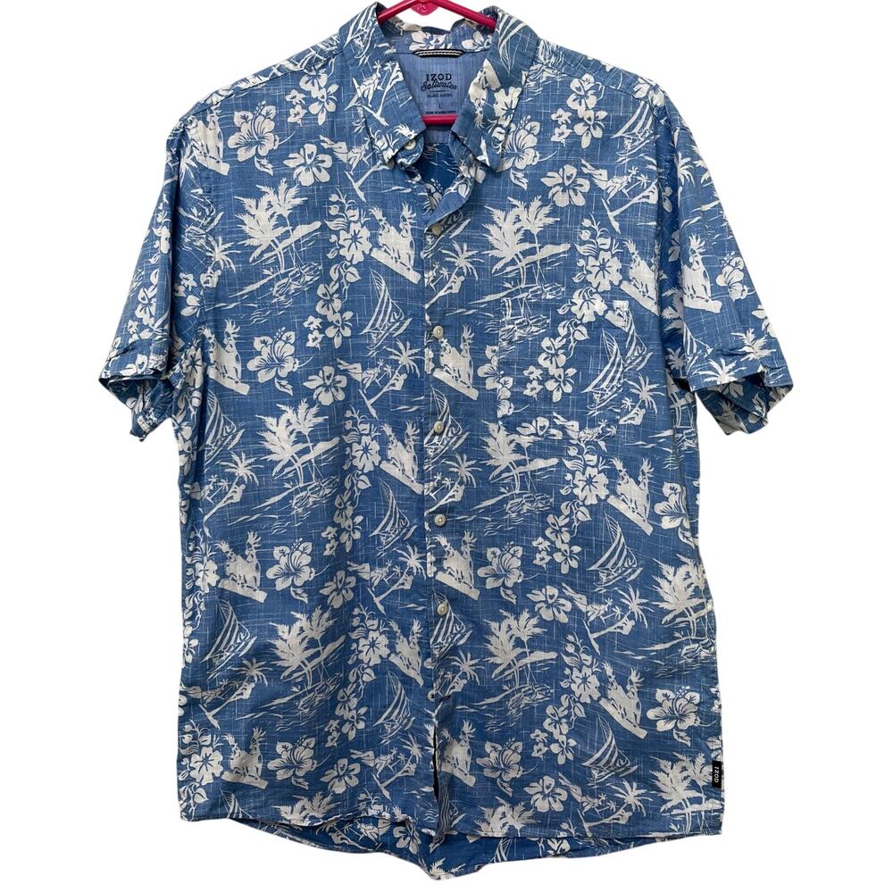 Izod Relaxed Classics Men’s Button Up Shirt Sz Large Tropical Beach Floral